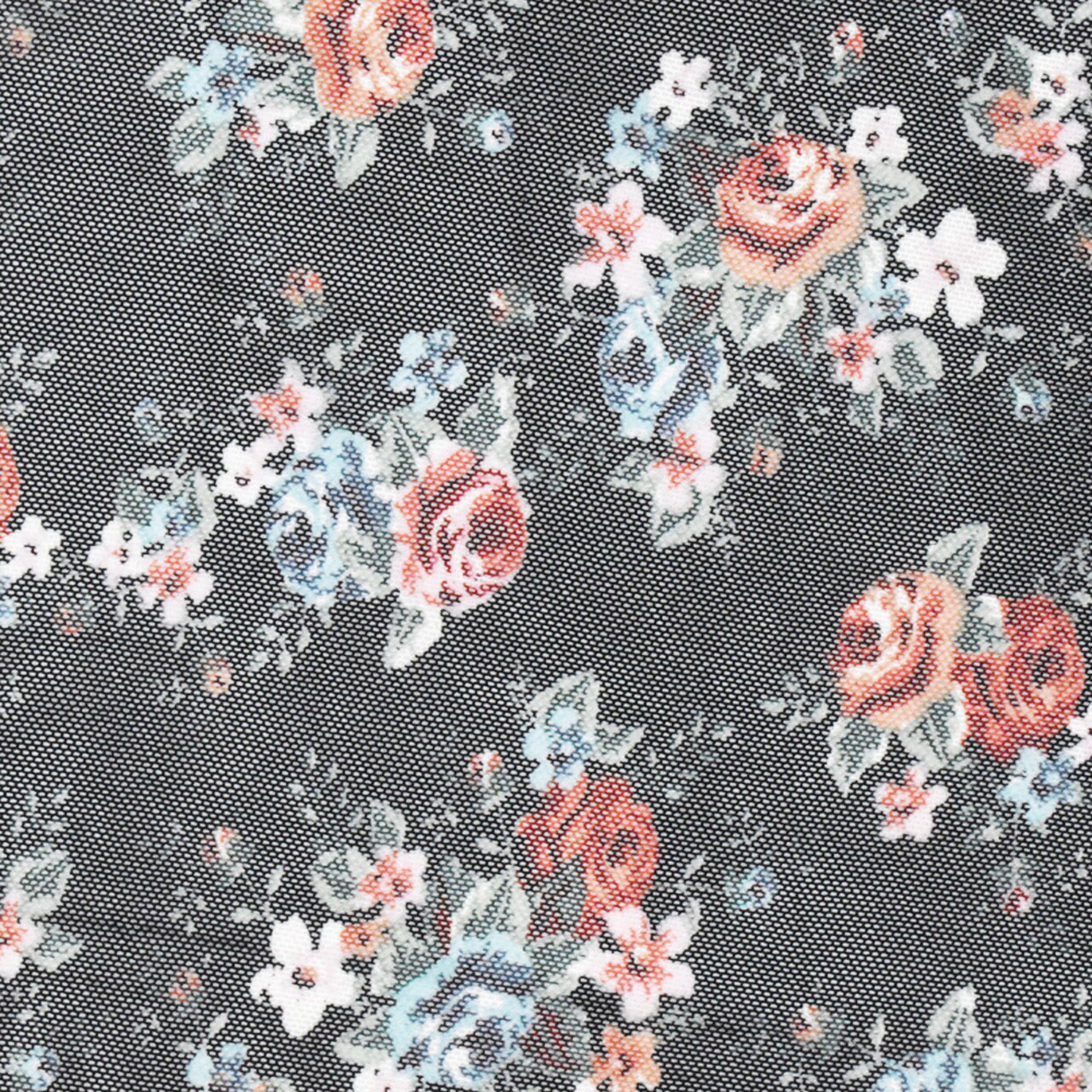 Black-Red-Multi Floral Printed Stretch Mesh Knit Fabric By the Yard